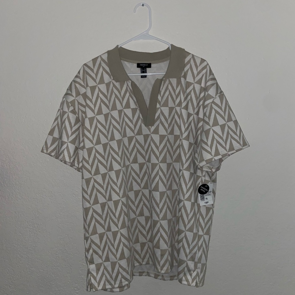 Forever 21 collared button up polo short sleeve shirt y2k graphic pattern tee